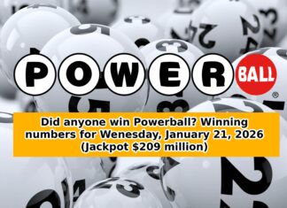 Powerball results for January 21, 2026 — winning numbers drawn for 209 million jackpot Powerball results for January 21, 2026 — winning numbers drawn for 209 million jackpot