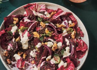 Beetroot, red onion and black lentils with dill-sour cream Beetroot, red onion and black lentils with dill-sour cream
