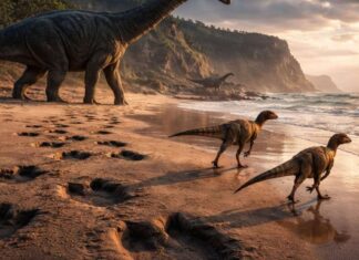 Unas huellas bajo la marea revelan que los dinosaurios sobrevivieron en Sudáfrica hasta hace 132 millones de años, mucho más de lo que se creía Unas huellas bajo la marea revelan que los dinosaurios sobrevivieron en Sudáfrica hasta hace 132 millones de años, mucho más de lo que se creía
