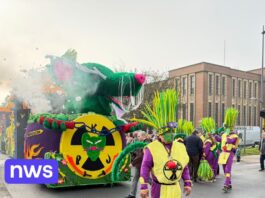 800 carnavalisten trekken door Oostende met grote stoet, gouden kloefje gegooid vanaf Kursaal