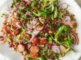 Bean salad with mint and pomegranate dressing recipe